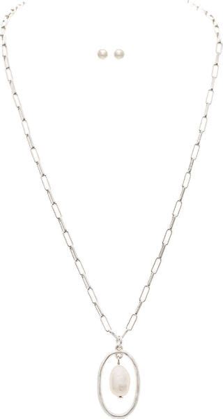 Silver Oval Chain Drop Necklace Set Rain Jewelry