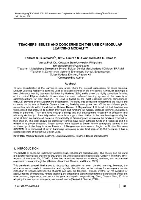 Teachers Issues AND Concerns ON THE USE - 14-15 June, 2021 TEACHERS ISSUES AND CONCERNS ON THE