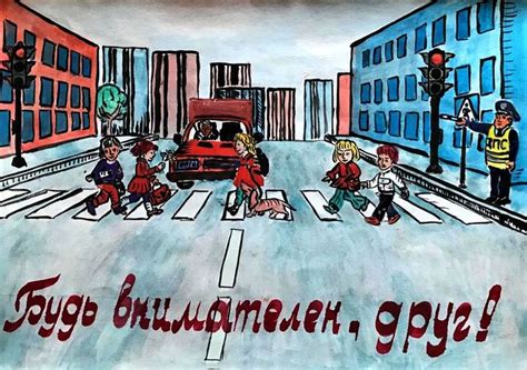 Рисунки на тему - "Берегись автомобиля!" для школьников.