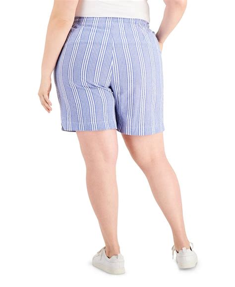 Karen Scott Plus Size Striped Pull On Seersucker Shorts Created For