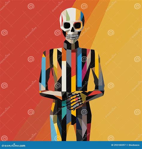 Colorful Skeleton In Bold Geometric Minimalism Stock Illustration