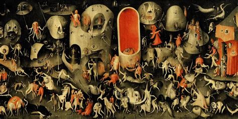 A Scene From Hell Hieronymus Bosch Painting Style Stable Diffusion