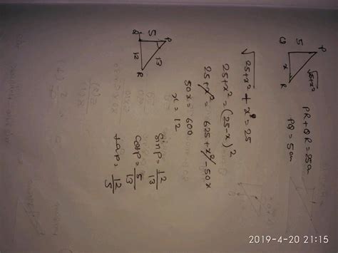 In PQR Right Angled At Q PR QR 25 Cm And PQ 5 Cm Determine The