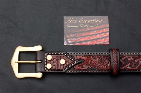 Hand Tooled Celtic Leather Belt Book Of Kells Mahogany Etsy