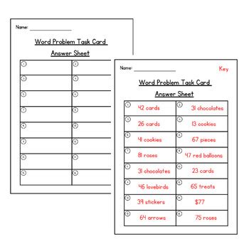 Valentine S Day Addition Subtraction Word Problem Task Cards Scoot