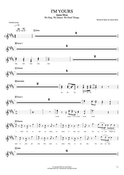 I M Yours Tab By Jason Mraz Guitar Pro Full Score Mysongbook