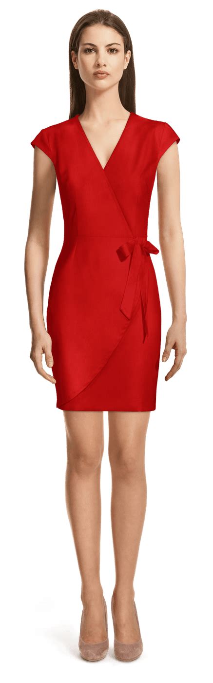 Intense Red V Neck Wrap Short Dress Sumissura