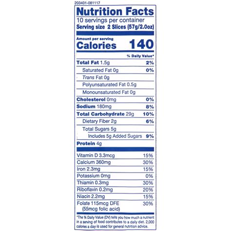 White Wonder Bread Nutrition Facts Blog Dandk