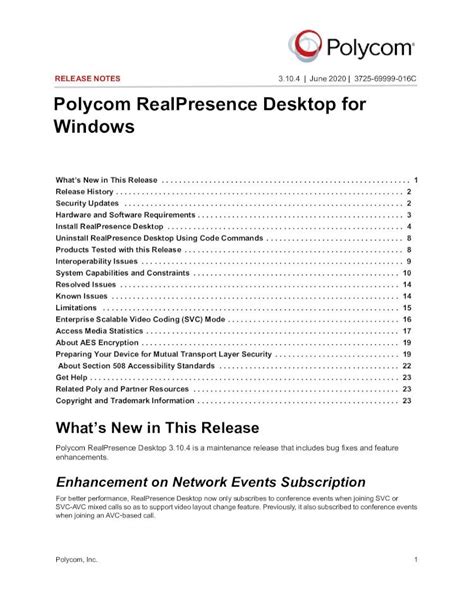 PDF Polycom RealPresence Desktop For Windows Release Notes