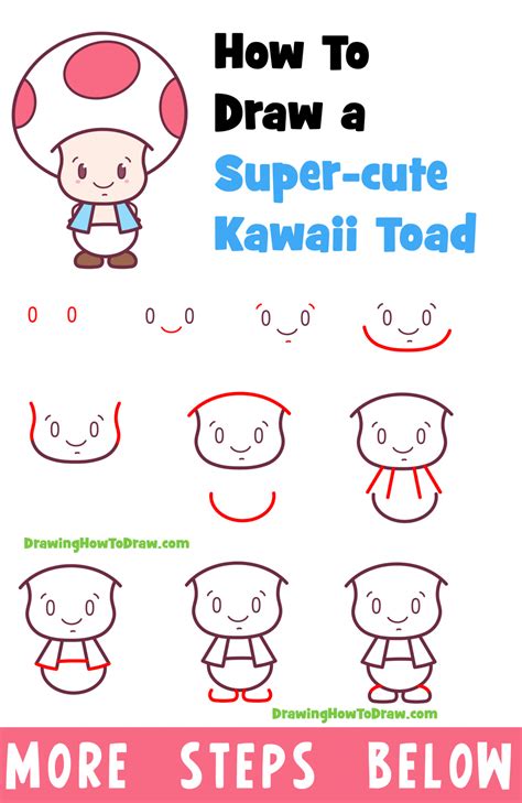 How To Draw Toad From Super Mario Bros Cute Kawaii Chibi Style