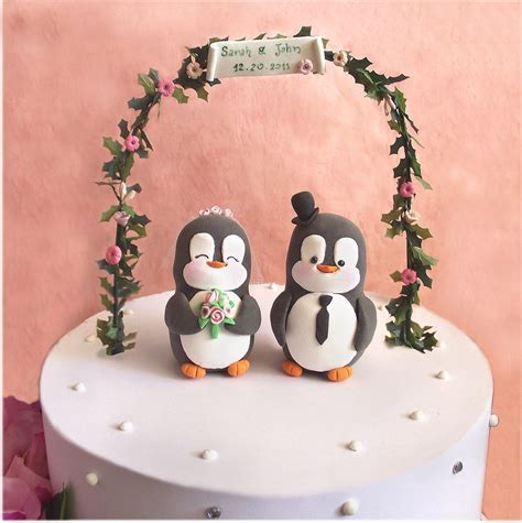 Items Similar To Custom Penguin Wedding Cake Toppers Black And White