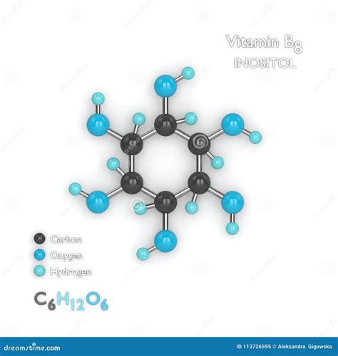 D Render Of Molecular Model And Formula Of Vitamin B Stock