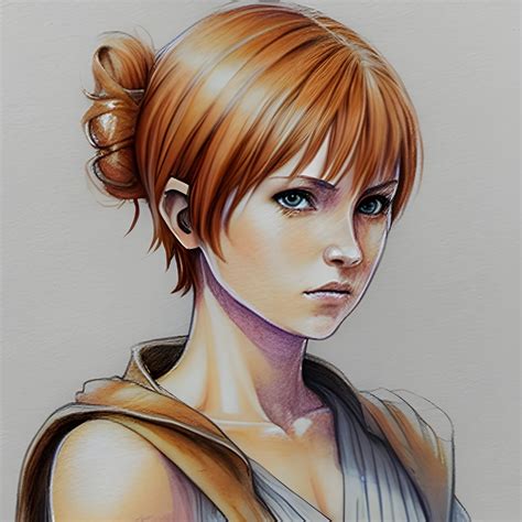 Female Jedi Warrior Pixie Cut Auburn Hair Cute Water Color