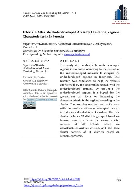 Pdf Efforts To Alleviate Underdeveloped Areas By Clustering Regional