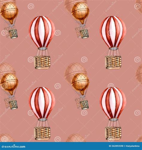 Retro Hot Air Balloon Vintage Style Watercolor Seamless Pattern