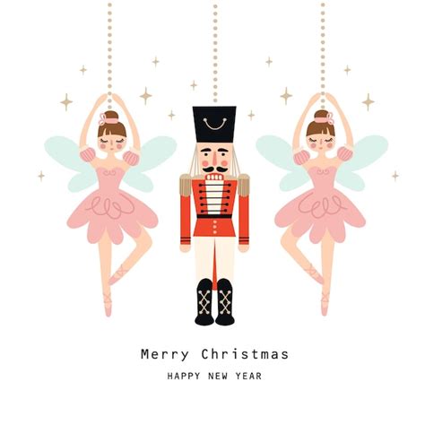 Tarjeta de Navidad de ballet cascanueces y bailarina niña ilustración