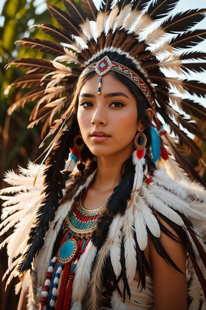 Premium Ai Image Beautiful Sexy Native American Woman In Traditional Tribal Costume