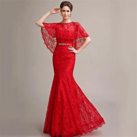 2015 Marvelous Rojo Sirena De Encaje De Noche Vestidos Largos Vestidos