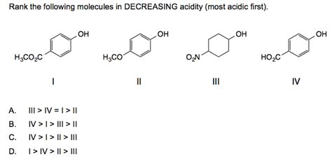 Solved Rank The Following Molecules In Decreasing Acidity