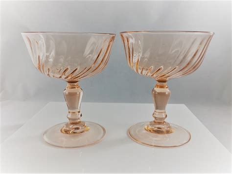 Two Vintage Arcoroc Glasses - Rosaline Pink Swirl - Stemmed Champagne ...