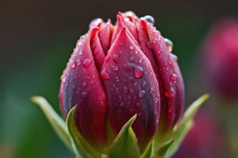 Premium AI Image Closeup Of Blooming Flower Bud With Dew Drops Still