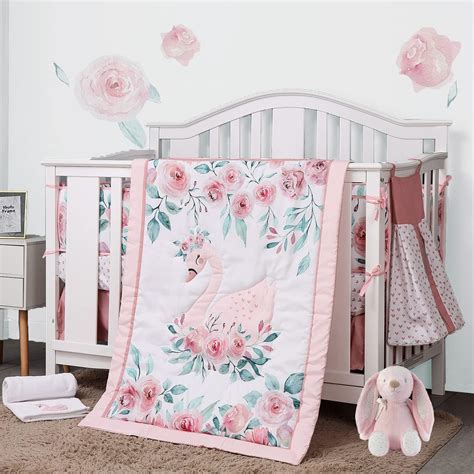 Pink Crib Sets For Baby Girls Swan Crib Bedding Set By