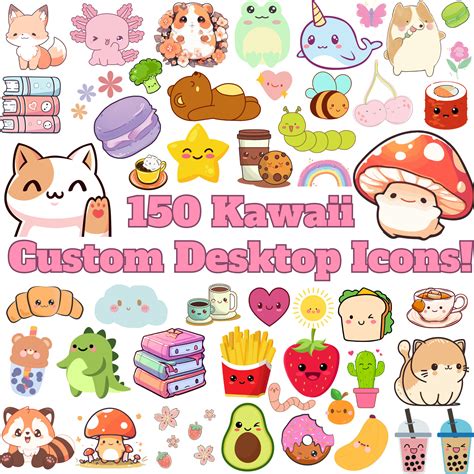 150 Kawaii, Cute, Adorable Themed Desktop Folder Icons for Mac and Windows animals, Bubble Tea ...