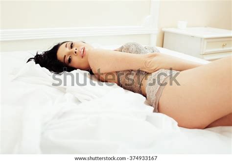 Sexy Beautiful Brunette Woman Lying Bed Stock Photo Shutterstock