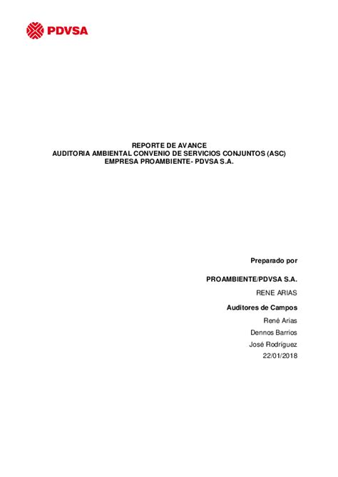 Doc Reporte De Avance Auditoria Ambiental Convenio De Servicios Conjuntos Asc Empresa