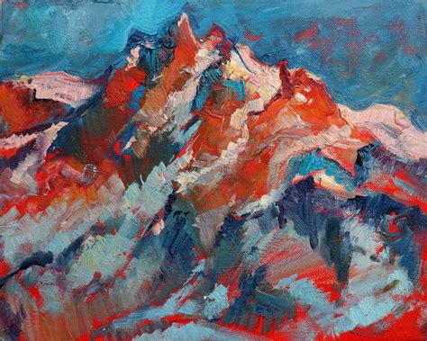 sunset mountains painting  elena starostina saatchi art