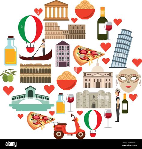 Icon Set Italy Culture Design Vector Graphic Stock Vector Art