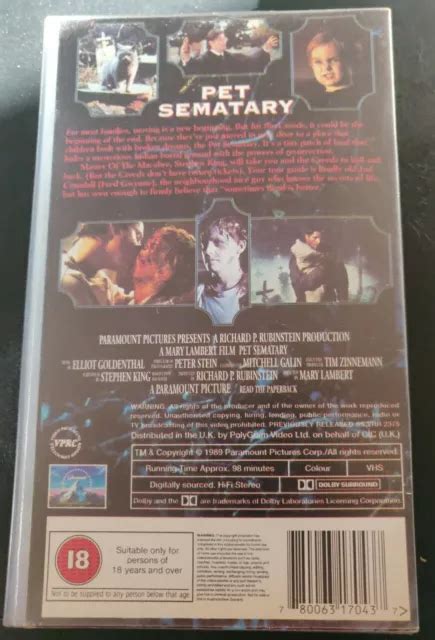 PET SEMATARY STEPHEN King Original 1989 Paramount Pictures Vhs Video