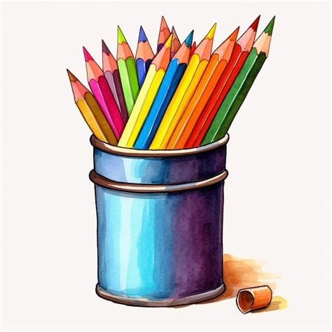 Premium AI Image A Drawing Of A Container Of Colored Pencils