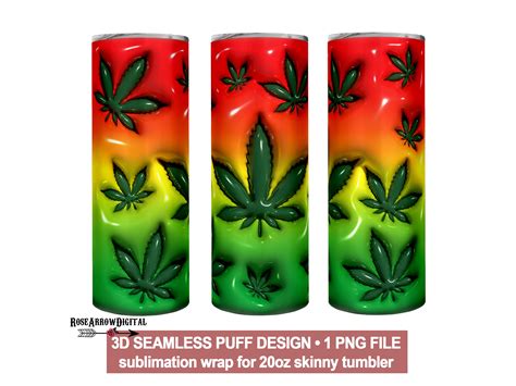 3D Inflated Weed Leaf Tumbler Wrap PNG Puffy Marihuana On Rasta Flag