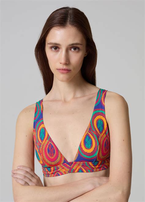Woman S Triangle Bikini Top With Tropical Print Piombo