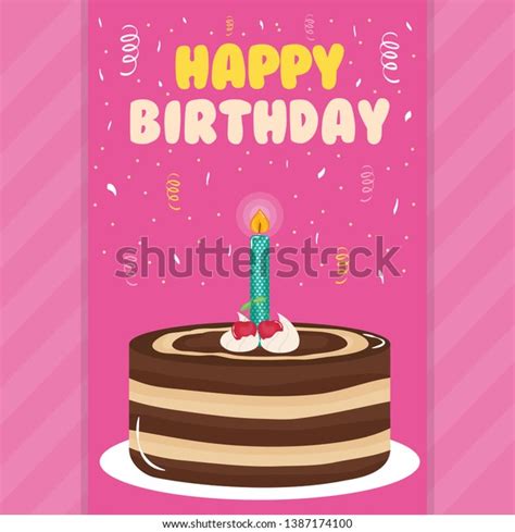 Happy Birthday Card Sweet Cake Candle Stock Vector Royalty Free