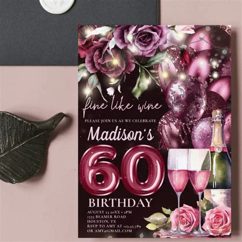 Luxury Magenta Wine Adult 60th Birthday Invitation Zazzle