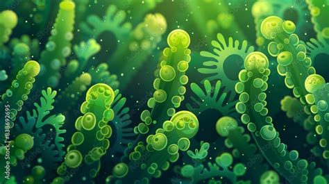 Cyanobacteria flat design front view photosynthesis theme animation ...