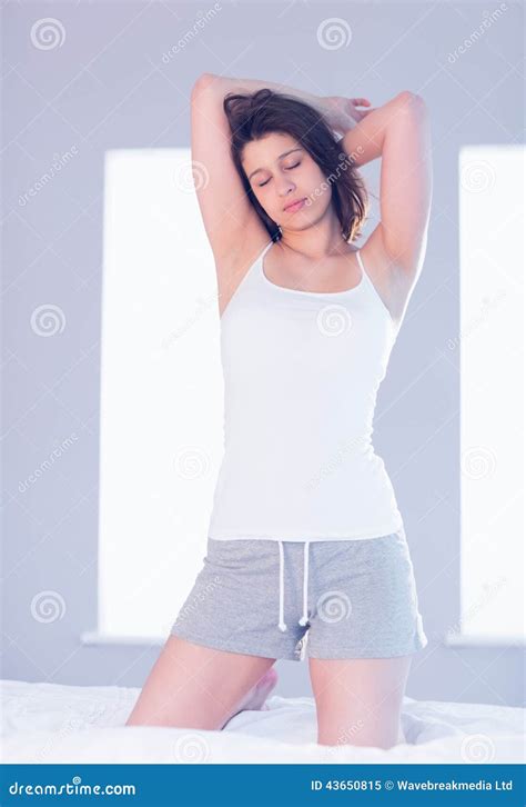 Brunette Posing On Bed Stock Image Image Of Home Abode