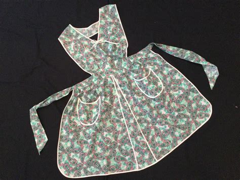 Vintage Handmade Full Apron Paisley Pattern Turquoise Pink Green Free