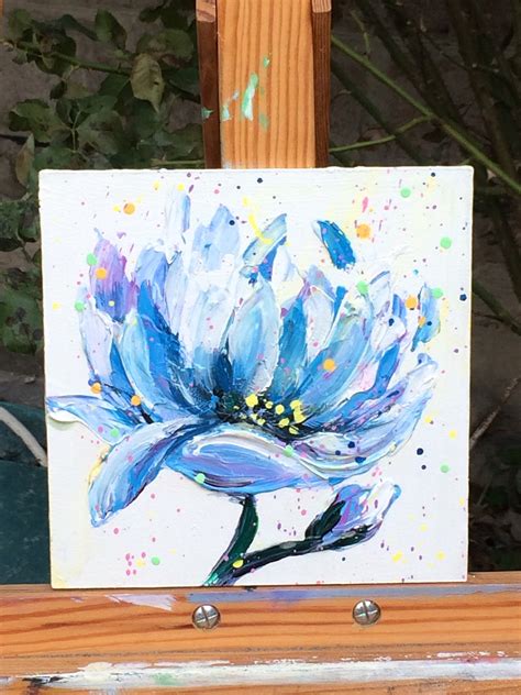 Original Acryl Gemälde blaue Blume Floral Wandkunst Etsy