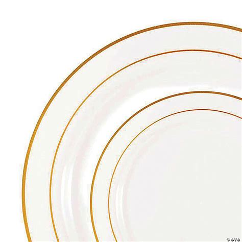 White With Gold Edge Rim Plastic Dinnerware Value Set Dinner Plates