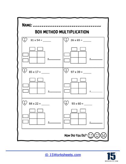 Box Method Multiplication Worksheets 15