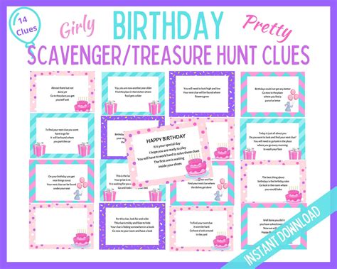 Birthday Scavenger Hunt Girl Birthday Party Games Birthday Treasure