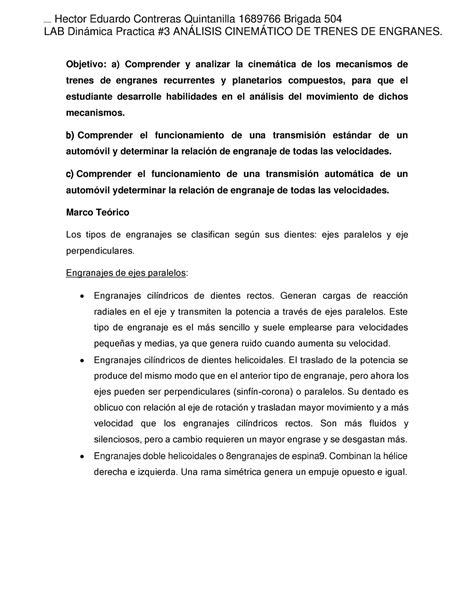 Reporte 3 Análisis Cinemático DE Trenes DE Engranes lOMoAR cPSD 140