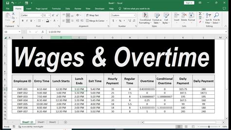 How To Calculate Wages And Overtime Hours In Excel Using If Function Youtube