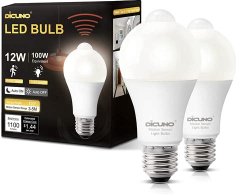 Dicuno Motion Sensor Light Bulbs Pir Motion Detector Bulb W W