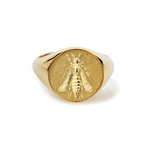Gold Bee Signet Ring, Gold Bumble Bee Signet Ring, Honey Bee Ring