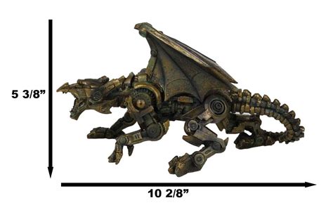 Crouching Steampunk Robotic Dragon Statue 10 L Mechanical Cyborg Dragon