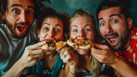 Premium Photo Group Of People Making Funny Faces While Trying Foods